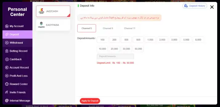 WinPKR Deposit Method